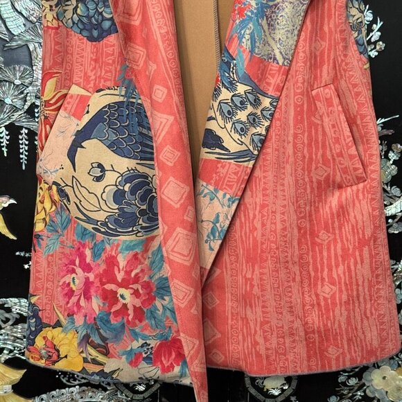 Feratelli Sleeveless Patchwork Vest Multicolor Floral Abstract Open Front M - Picture 4 of 13